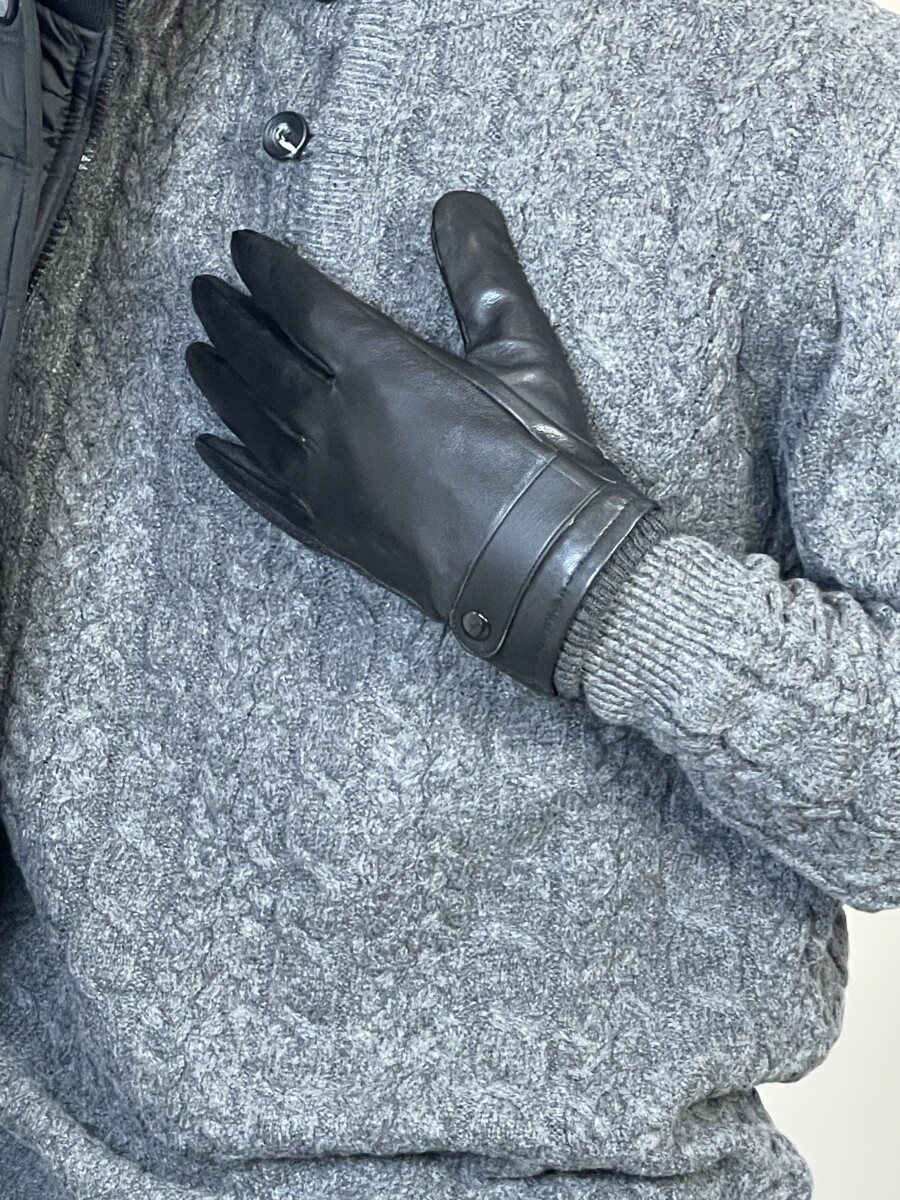 Bélelt férfi bőr kesztyű - fekete - Kép 3