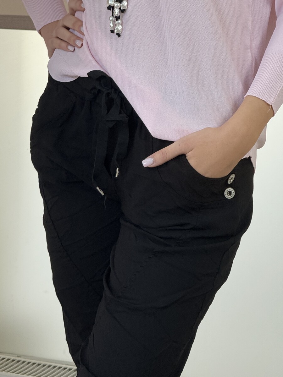 Oldalt gombos megkötős nadrág - fekete - Kép 11