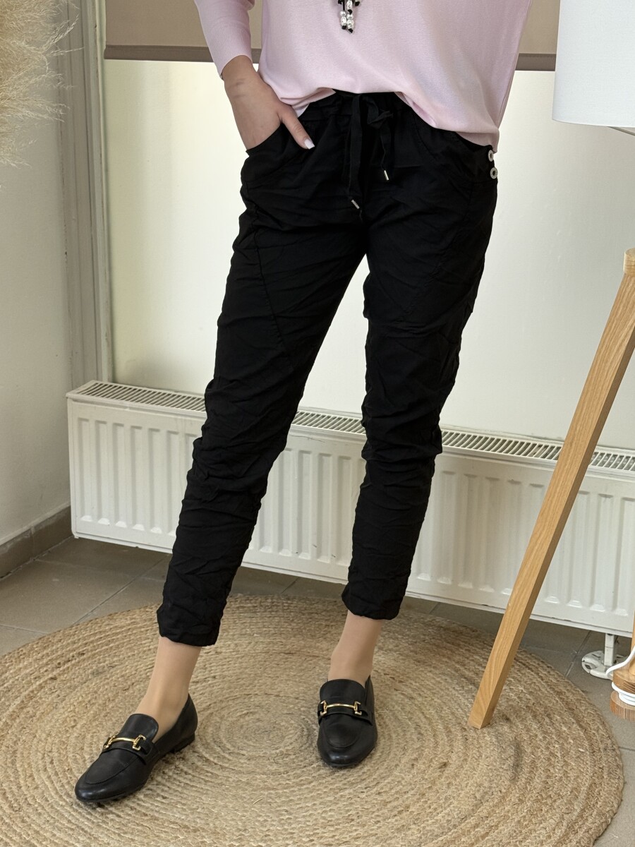 Oldalt gombos megkötős nadrág - fekete - Kép 4