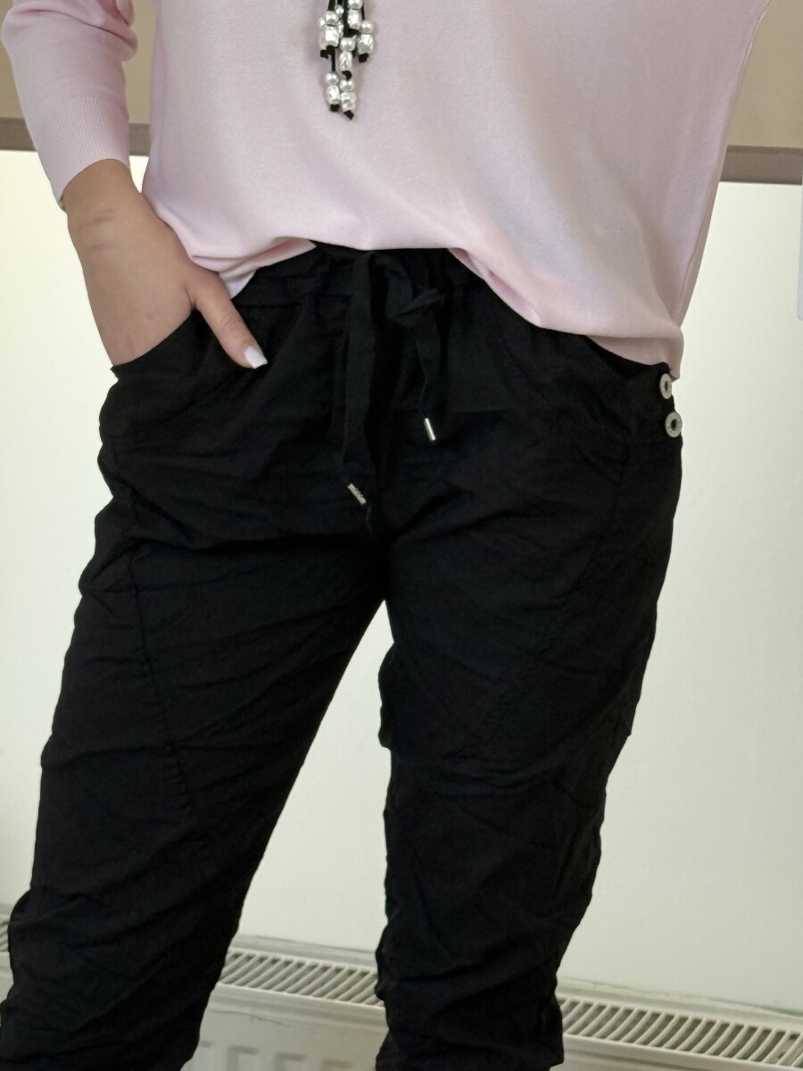 Oldalt gombos megkötős nadrág - fekete - Kép 7