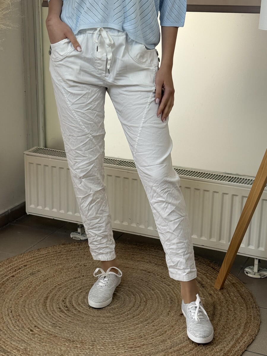 Oldalt gombos megkötős nadrág - fehér - Kép 7