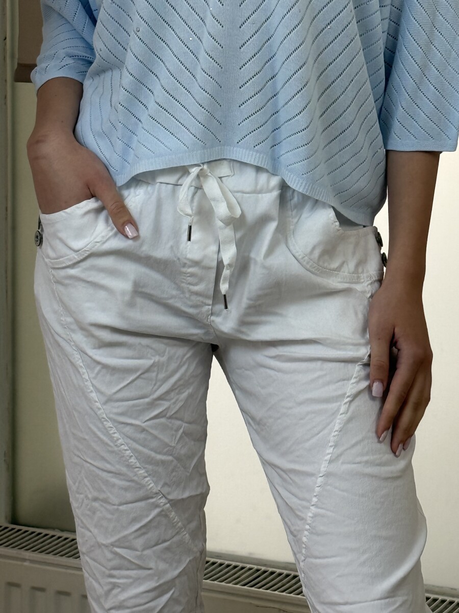 Oldalt gombos megkötős nadrág - fehér - Kép 5