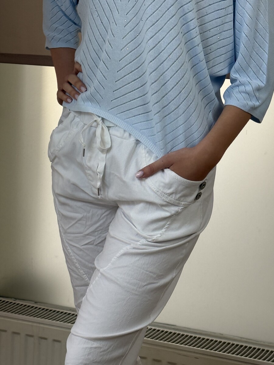 Oldalt gombos megkötős nadrág - fehér - Kép 8