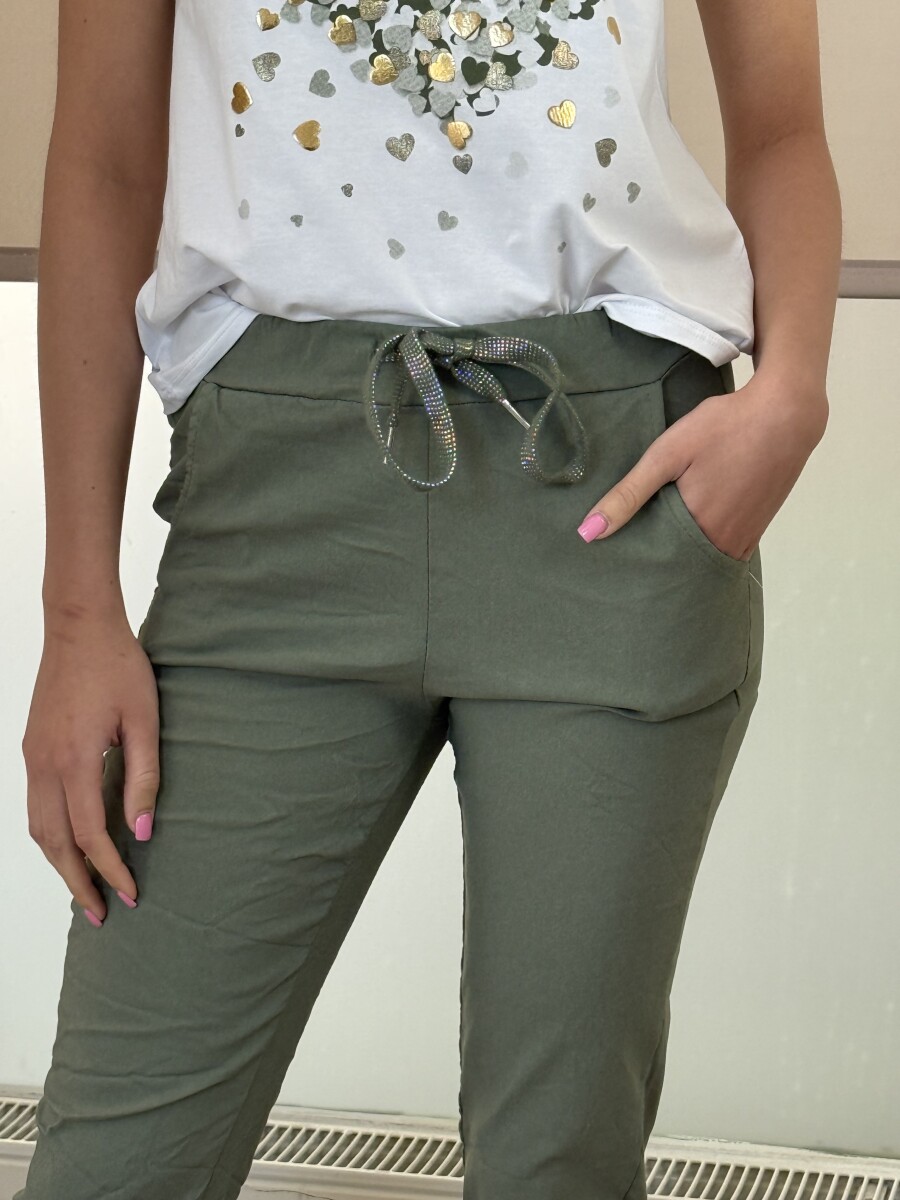 Kötős gyűrt hatású nadrág - khaki - Kép 11