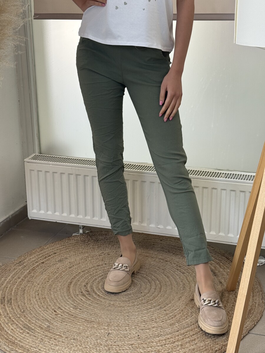 Kötős gyűrt hatású nadrág - khaki - Kép 3