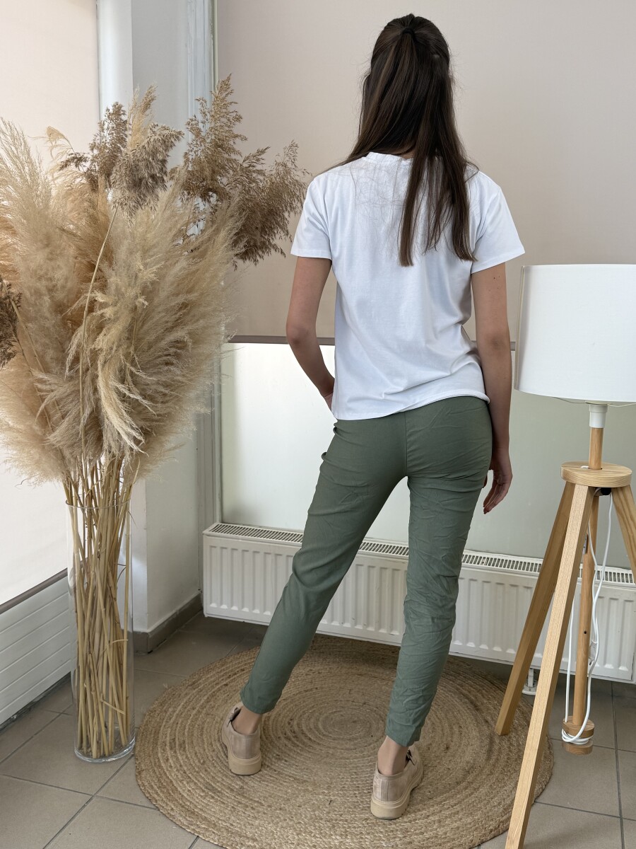 Kötős gyűrt hatású nadrág - khaki - Kép 4