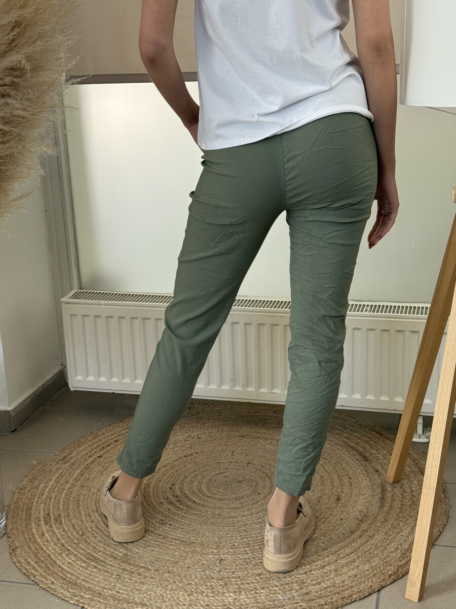 Kötős gyűrt hatású nadrág - khaki - Kép 5