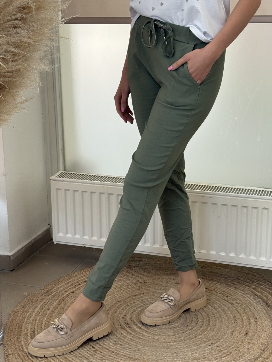 Kötős gyűrt hatású nadrág - khaki - Kép 7