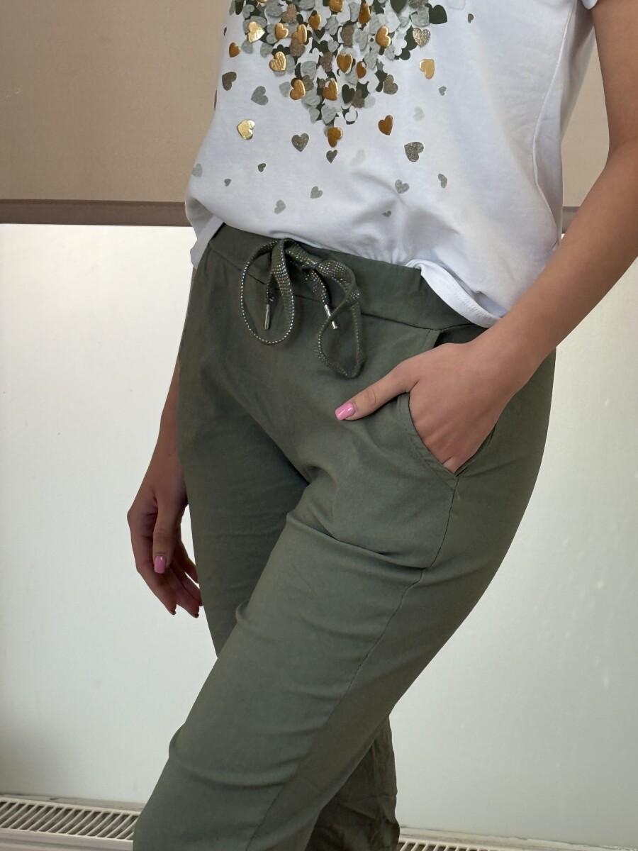 Kötős gyűrt hatású nadrág - khaki - Kép 8