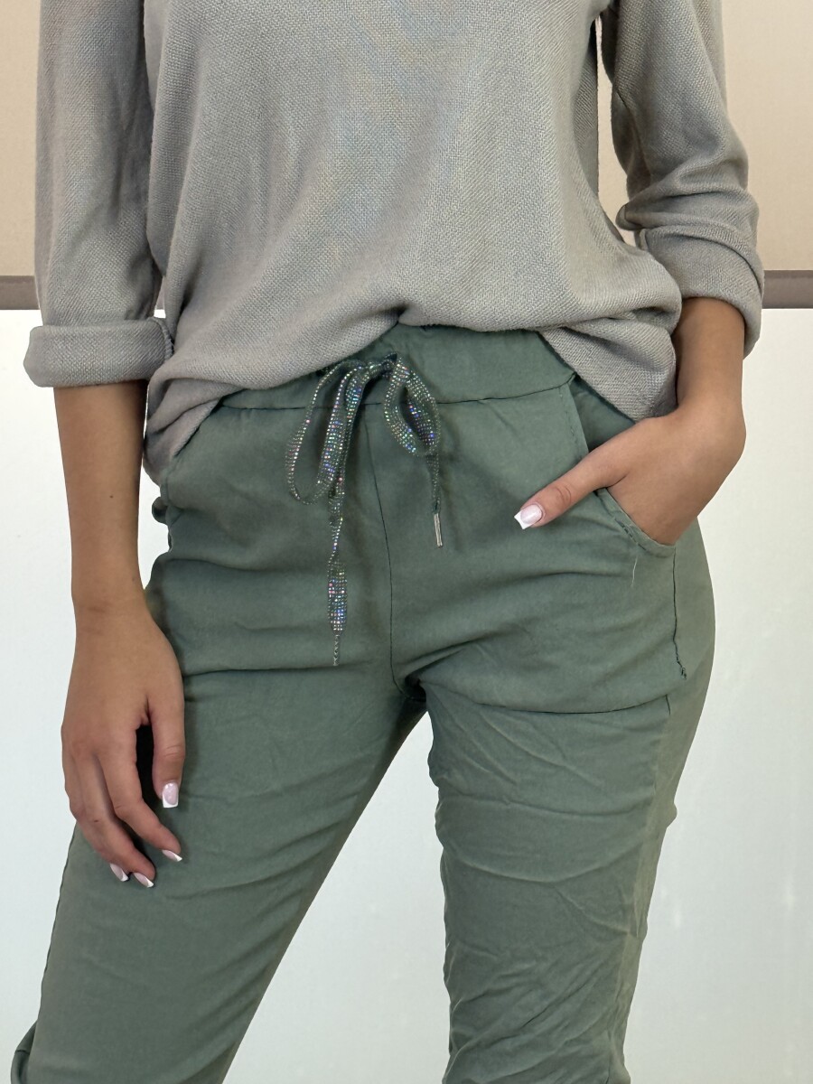 Kötős gyűrt hatású nadrág - khaki - Kép 4