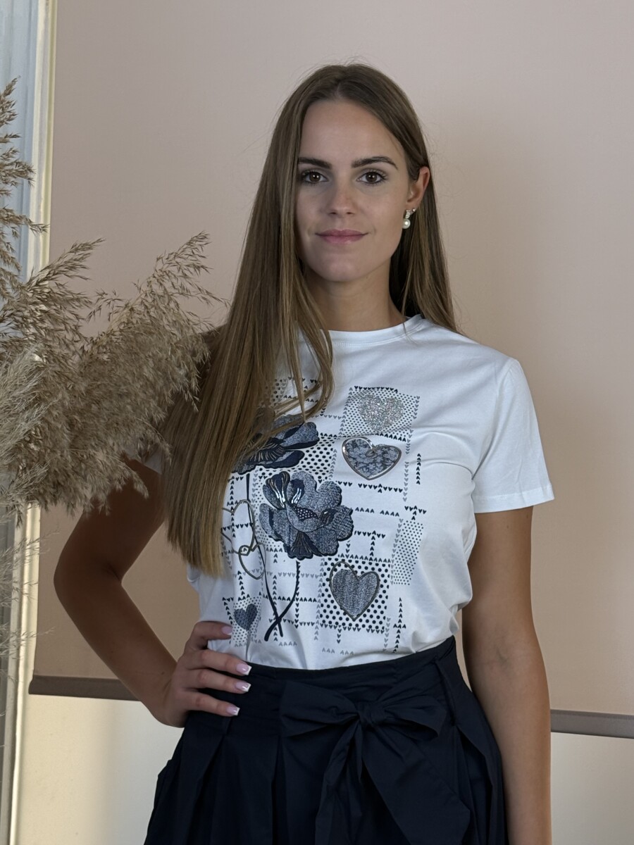 Mintás póló - fehér-sötétkék - Kép 11