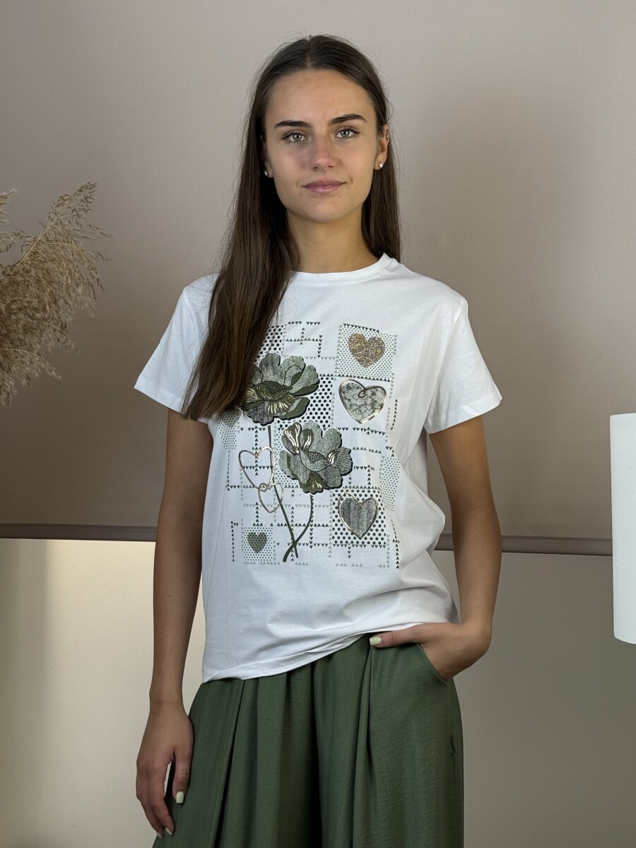 Mintás póló - fehér-khaki - Kép 11