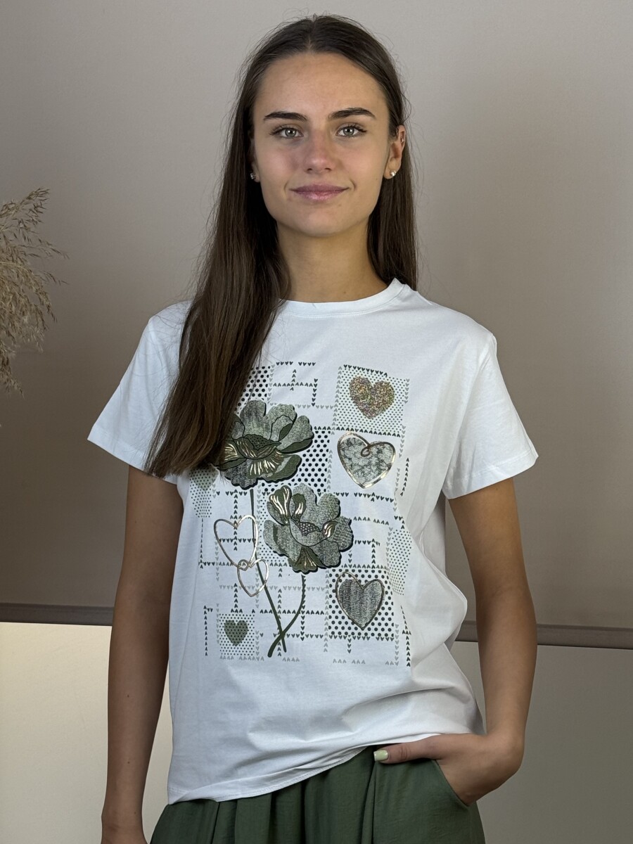 Mintás póló - fehér-khaki - Kép 8