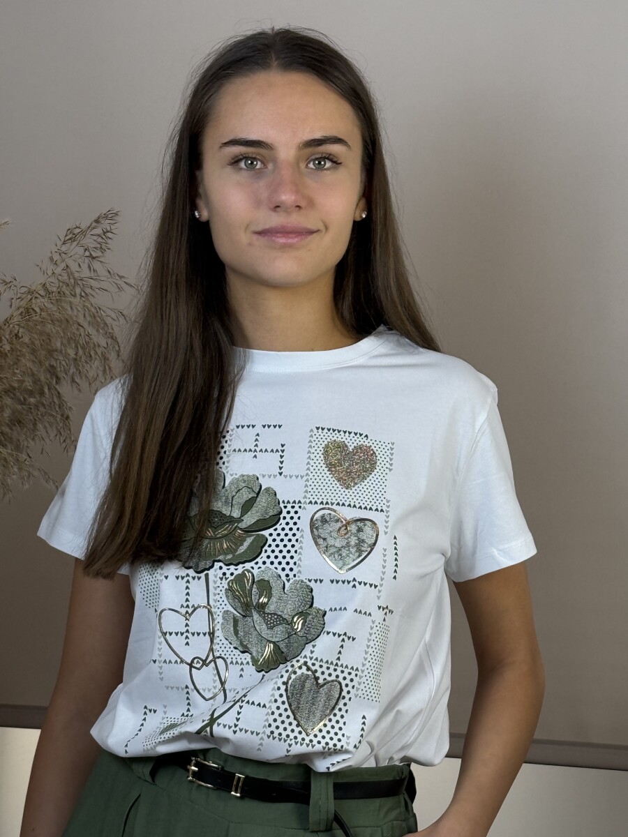Mintás póló - fehér-khaki - Kép 5