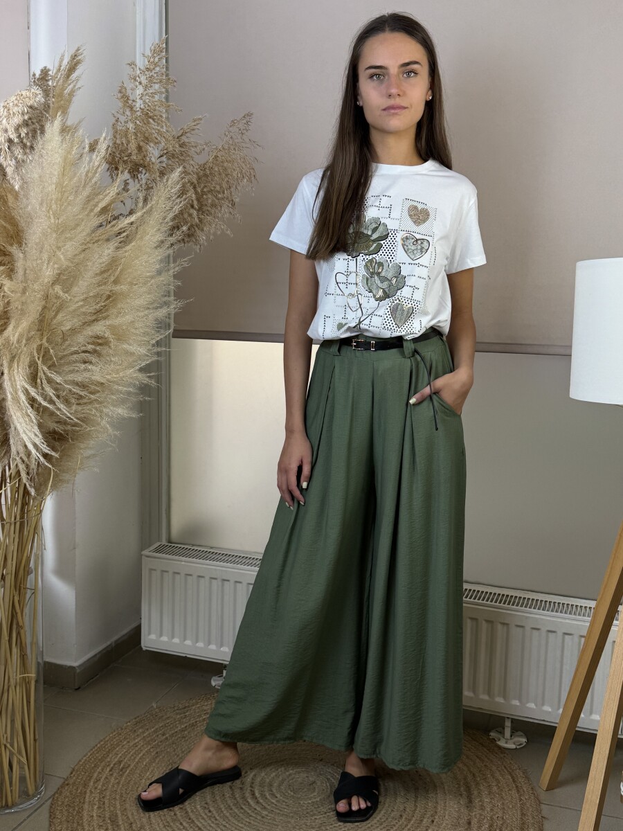 Mintás póló - fehér-khaki - Kép 4
