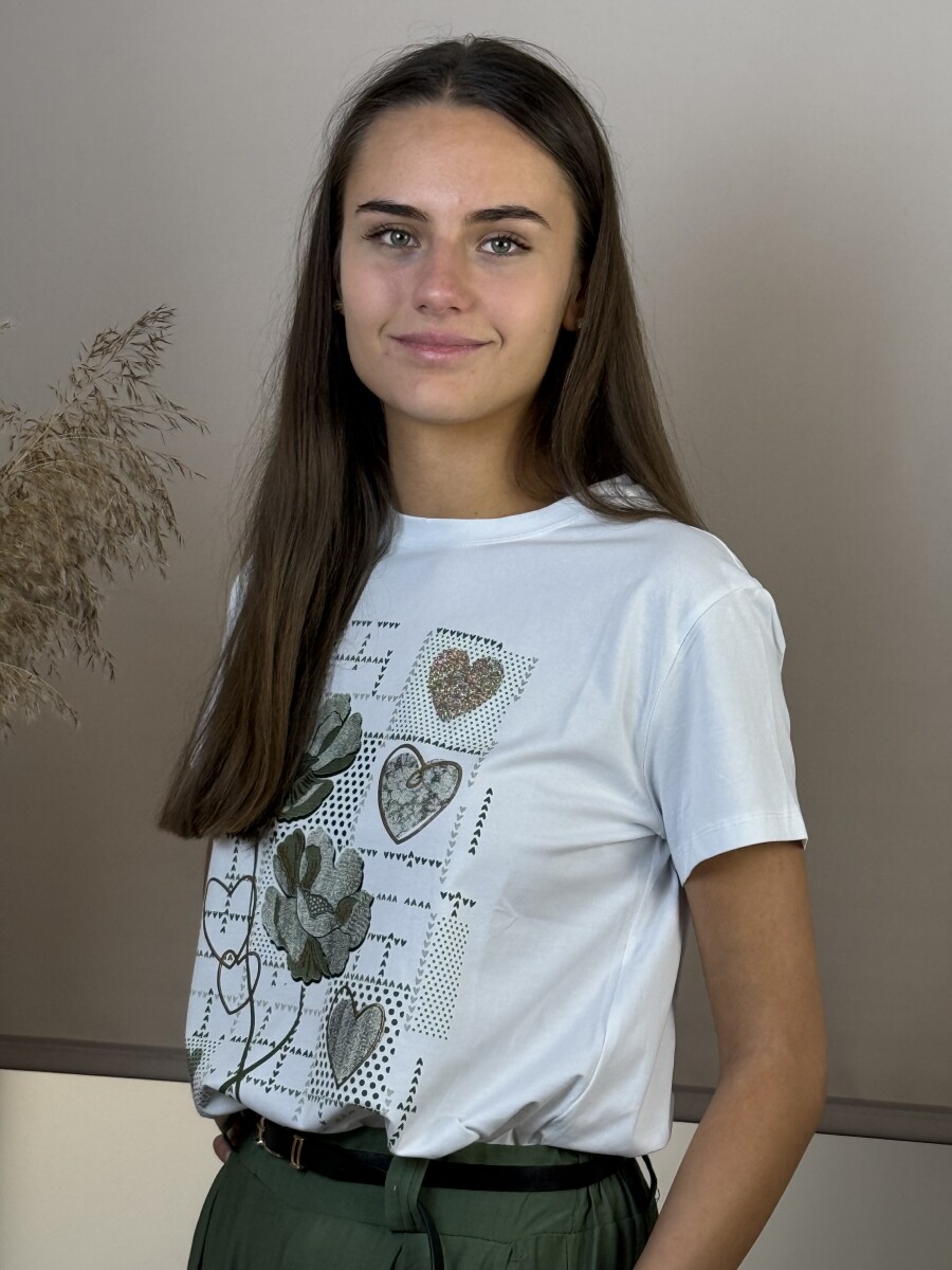 Mintás póló - fehér-khaki - Kép 2
