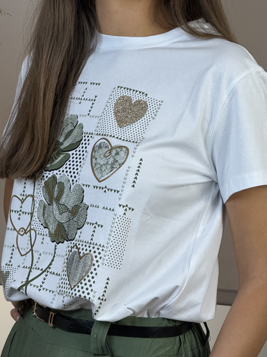 Mintás póló - fehér-khaki - Kép 9