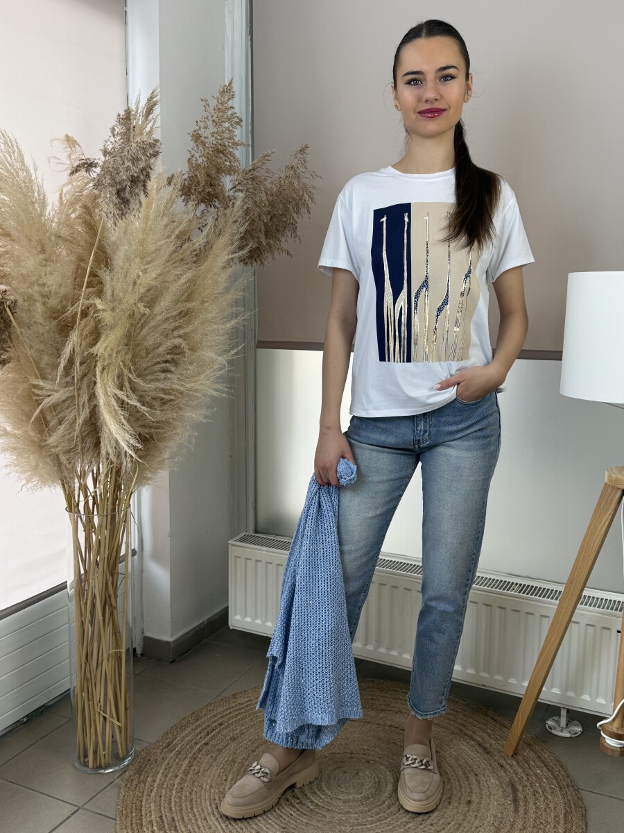 Grafika mintás póló - fehér-sötétkék - Kép 4