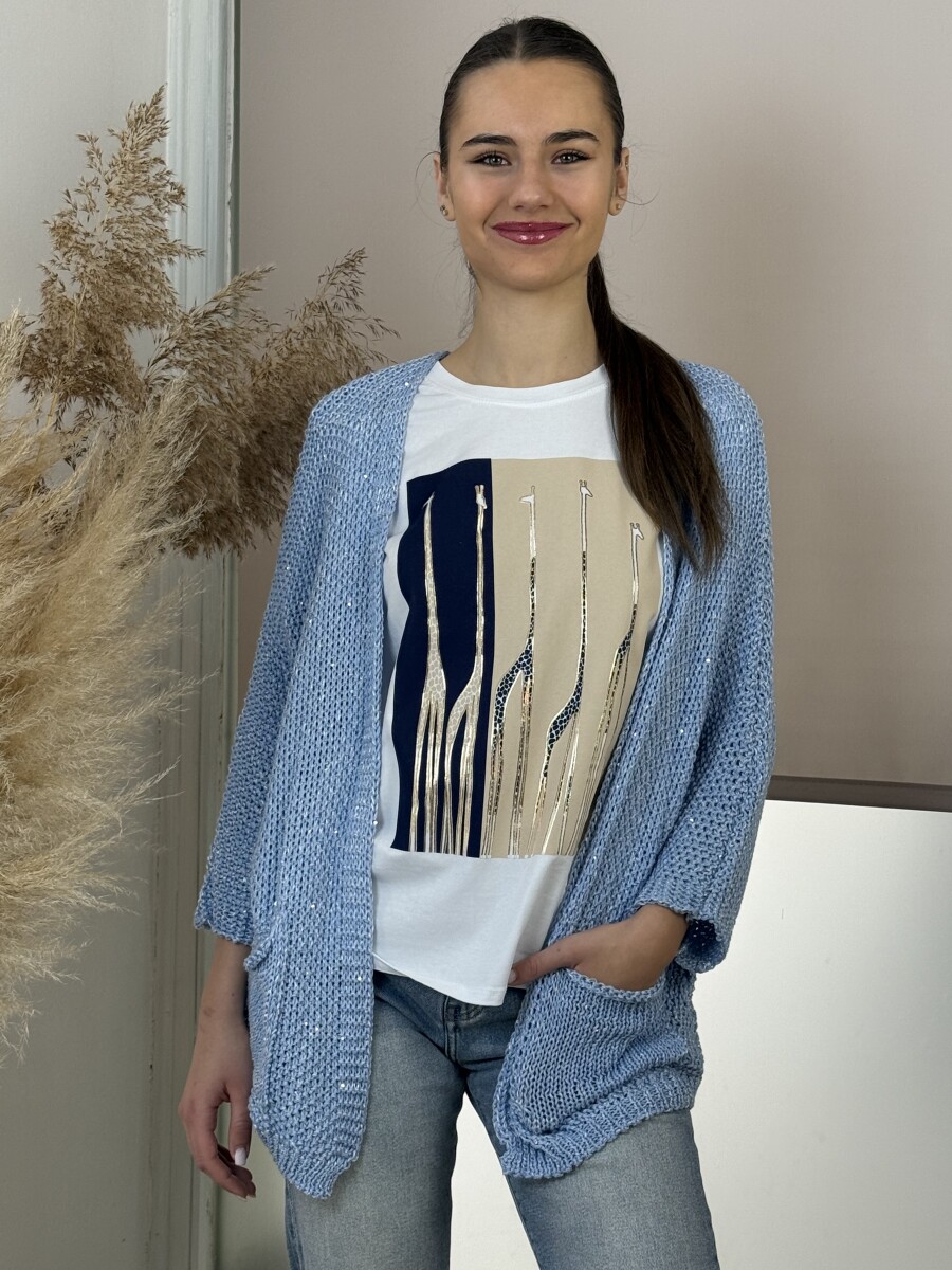 Grafika mintás póló - fehér-sötétkék - Kép 7