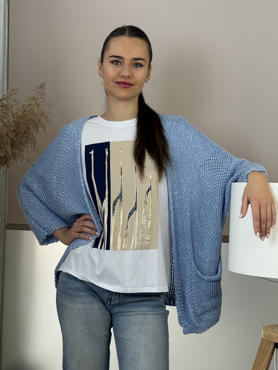 Grafika mintás póló - fehér-sötétkék - Kép 10