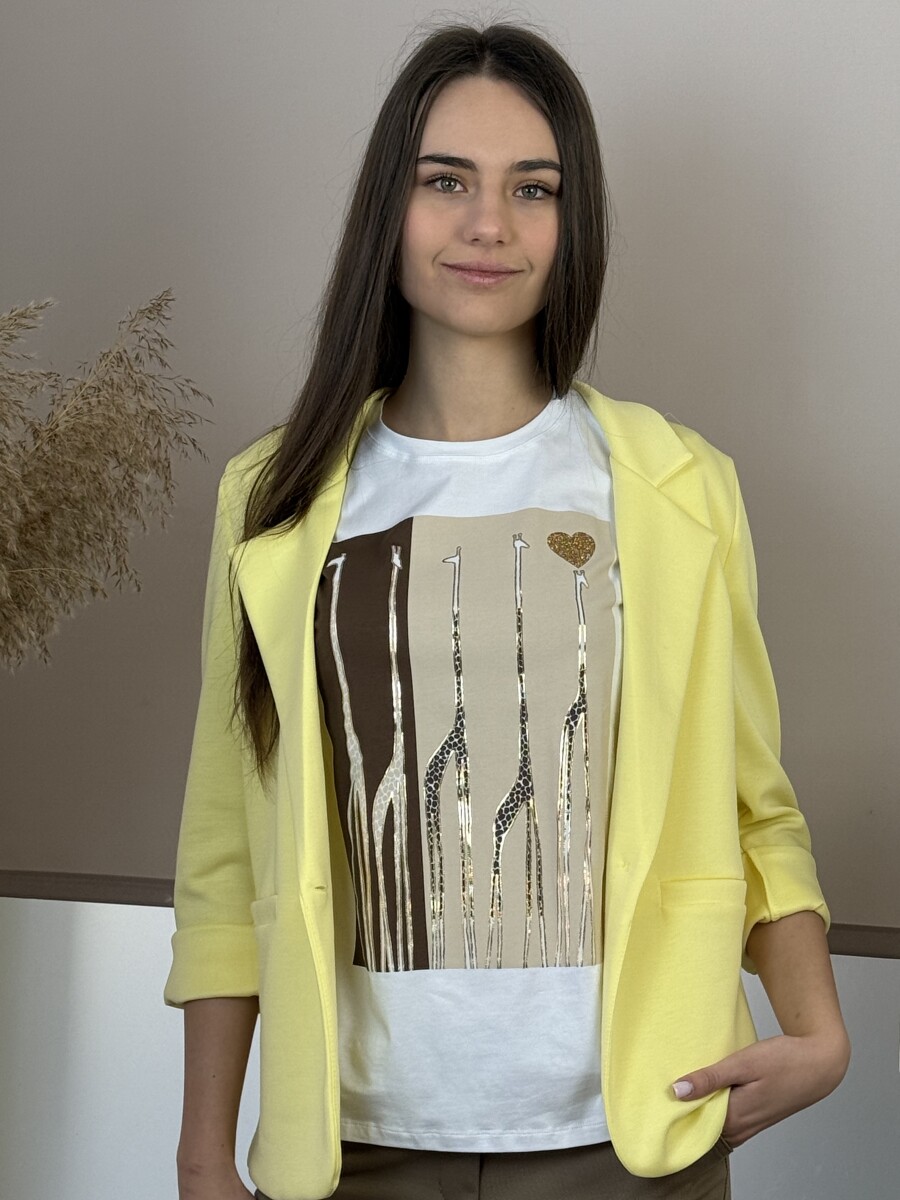 Grafika mintás póló - fehér-camel - Kép 14