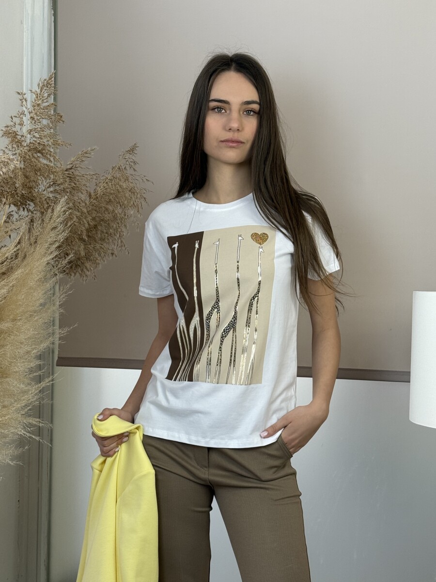 Grafika mintás póló - fehér-camel - Kép 13