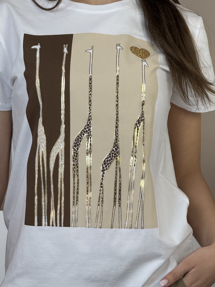 Grafika mintás póló - fehér-camel - Kép 7