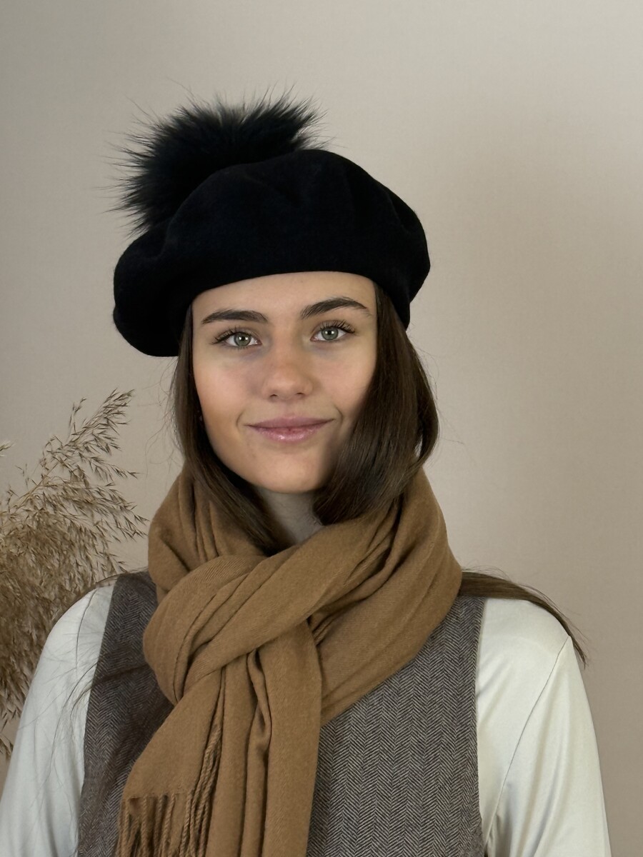 Bojtos barett sapka - fekete - Kép 3