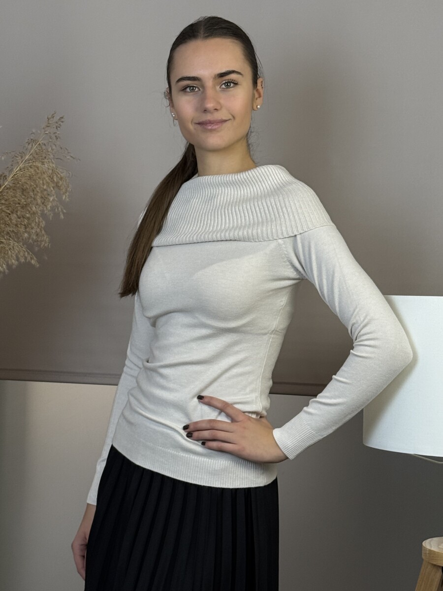 Vékony kötött kámzsás pulóver - krém - Kép 2