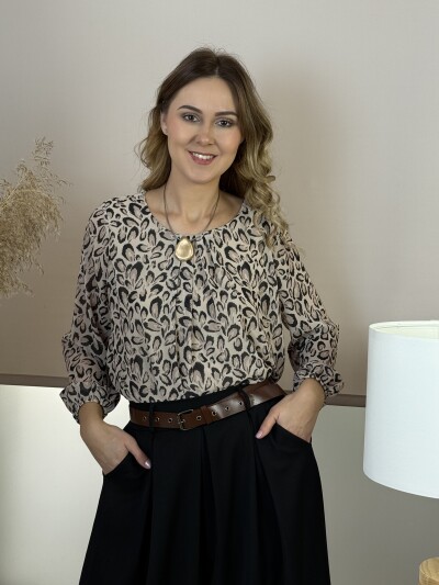 Csipett nyakú blúz - homok