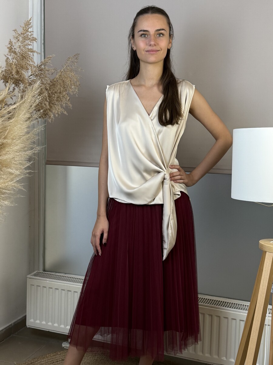 Plisszírozott tüll szoknya - bordó - Kép 7
