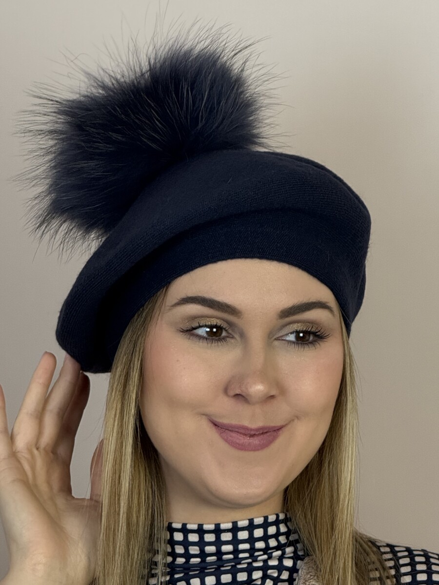 Bojtos barett sapka - sötétkék - Kép 5