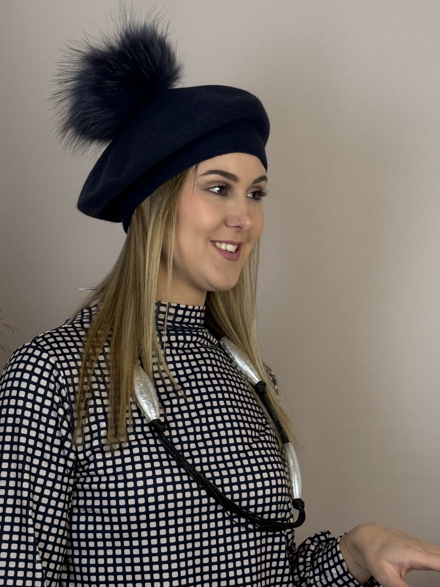 Bojtos barett sapka - sötétkék - Kép 7