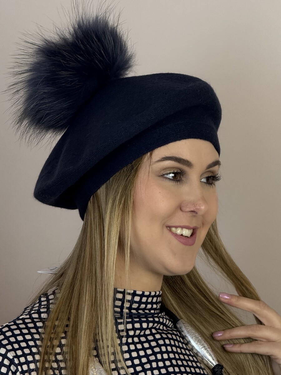 Bojtos barett sapka - sötétkék - Kép 8