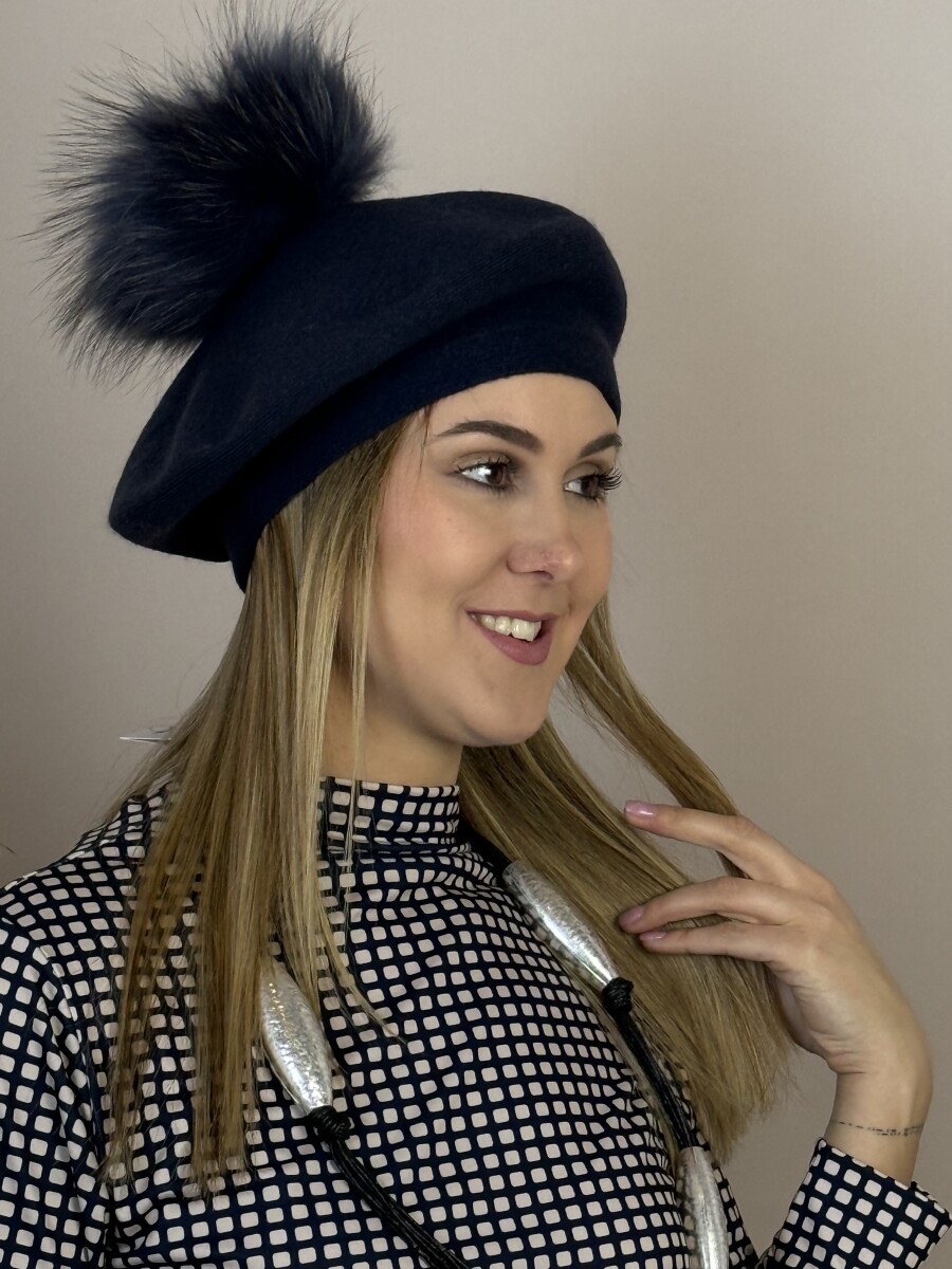 Bojtos barett sapka - sötétkék - Kép 4