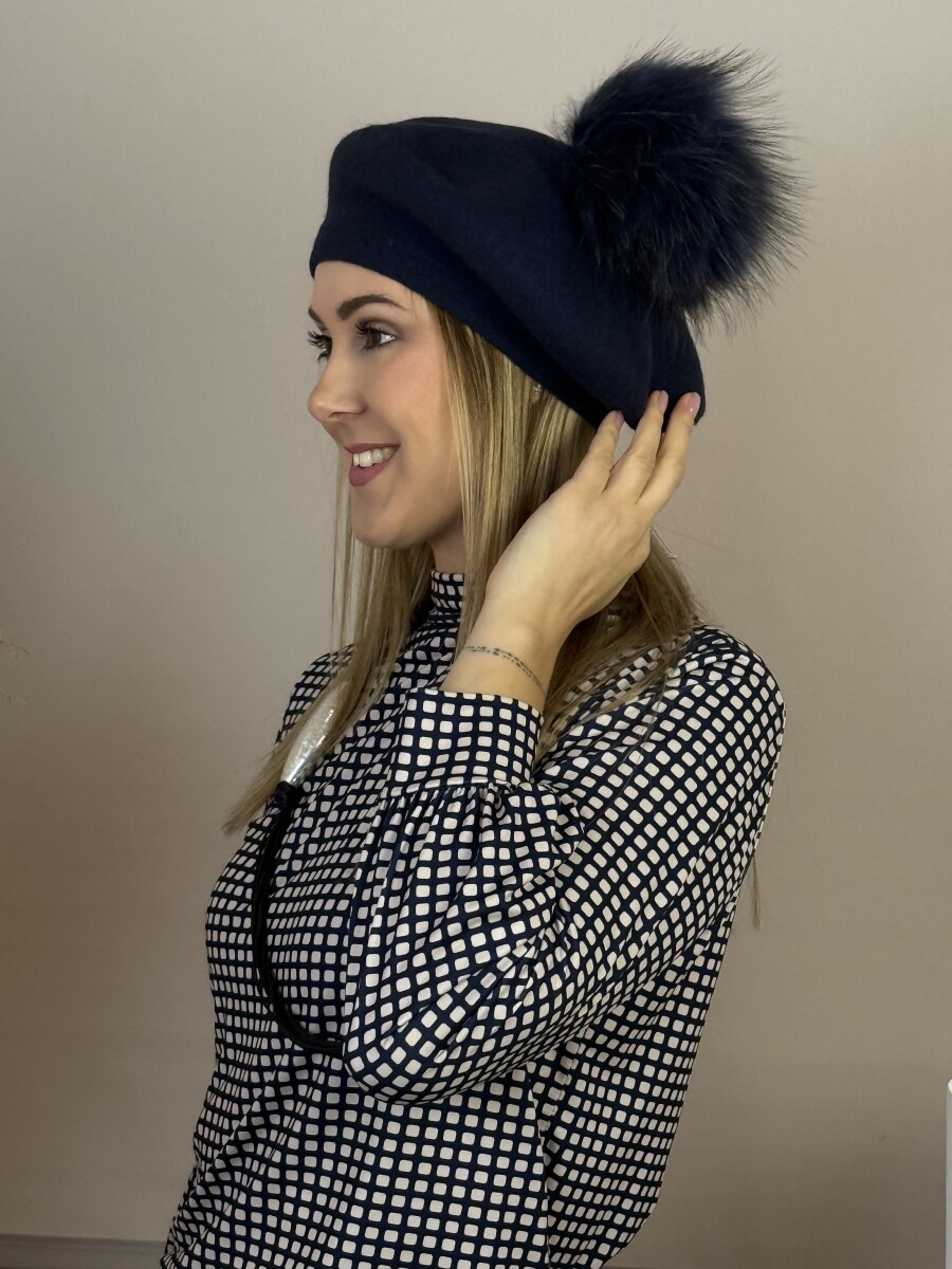 Bojtos barett sapka - sötétkék - Kép 2