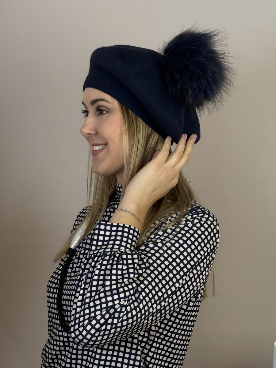 Bojtos barett sapka - sötétkék - Kép 6