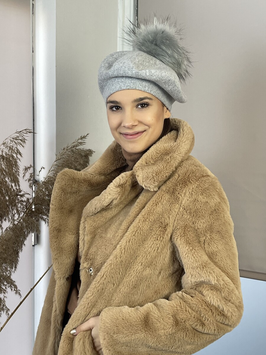 Bojtos barett sapka - világosszürke - Kép 9