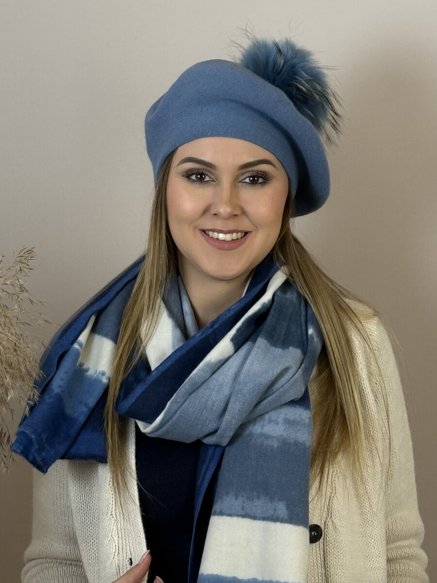 Bojtos barett sapka - középkék - Kép 5