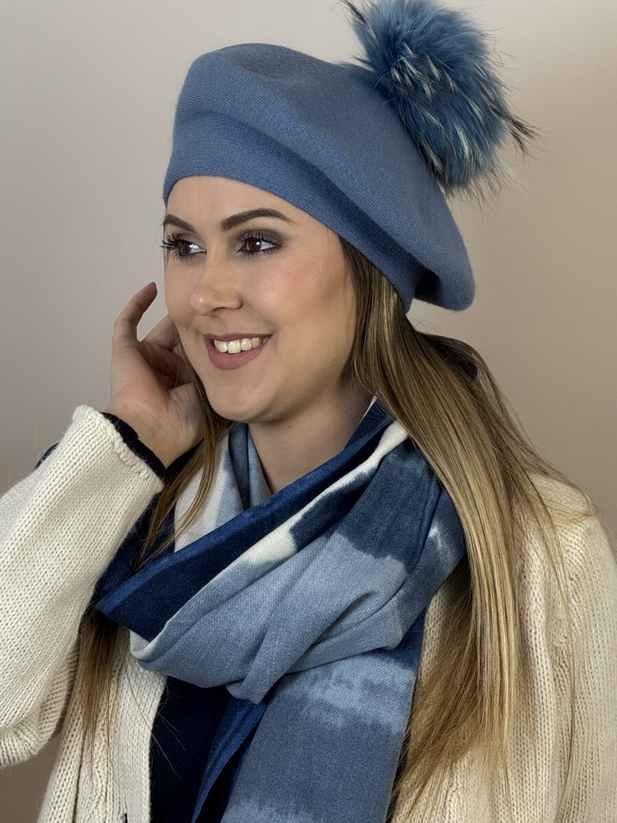 Bojtos barett sapka - középkék - Kép 2