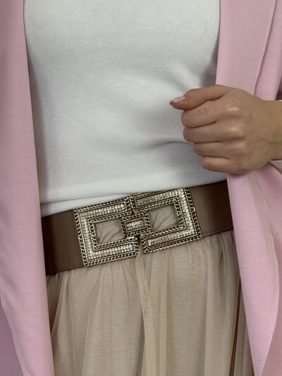 Gumis öv arany,köves csattal - homok