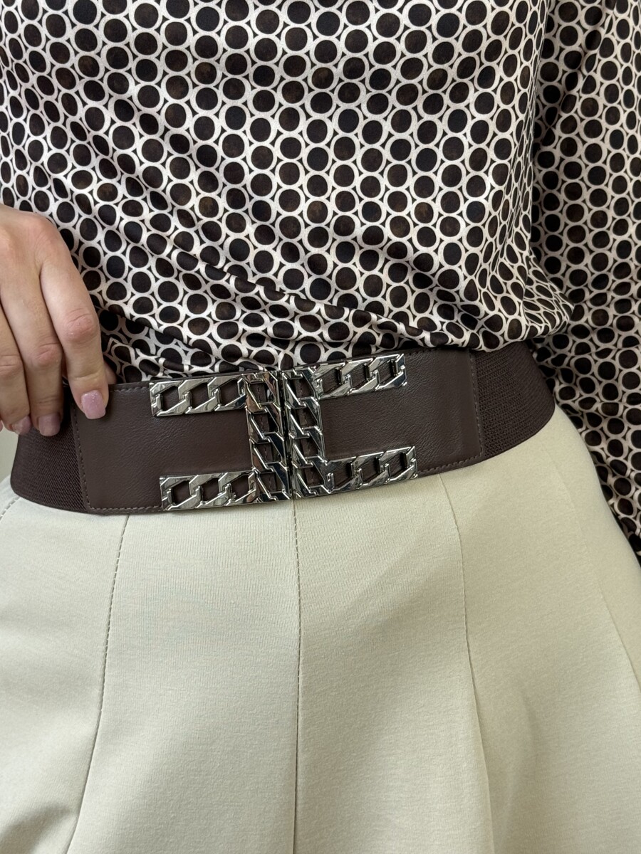 Gumis öv ezüst csattal - barna - Kép 9