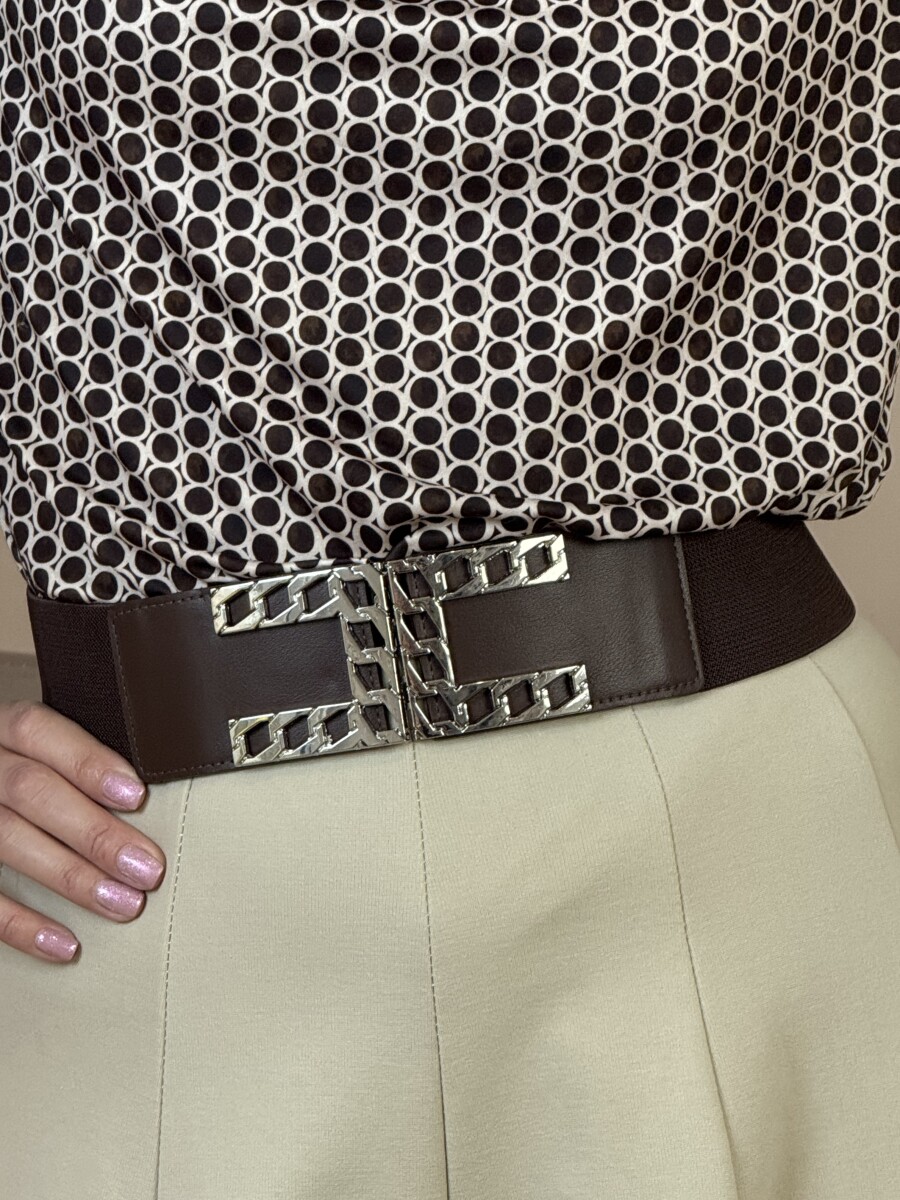 Gumis öv ezüst csattal - barna - Kép 5