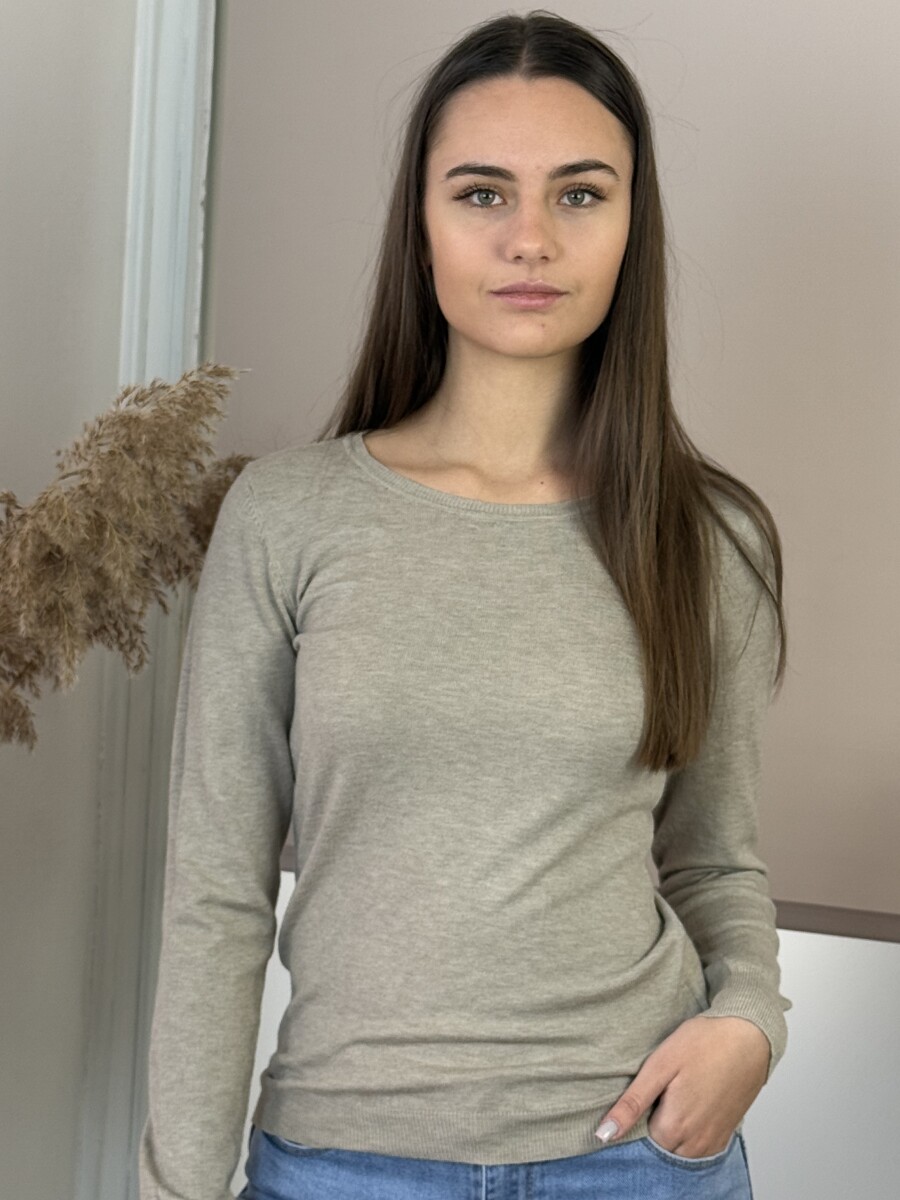 Passzés kereknyakú lezser pulóver - homok - Kép 4