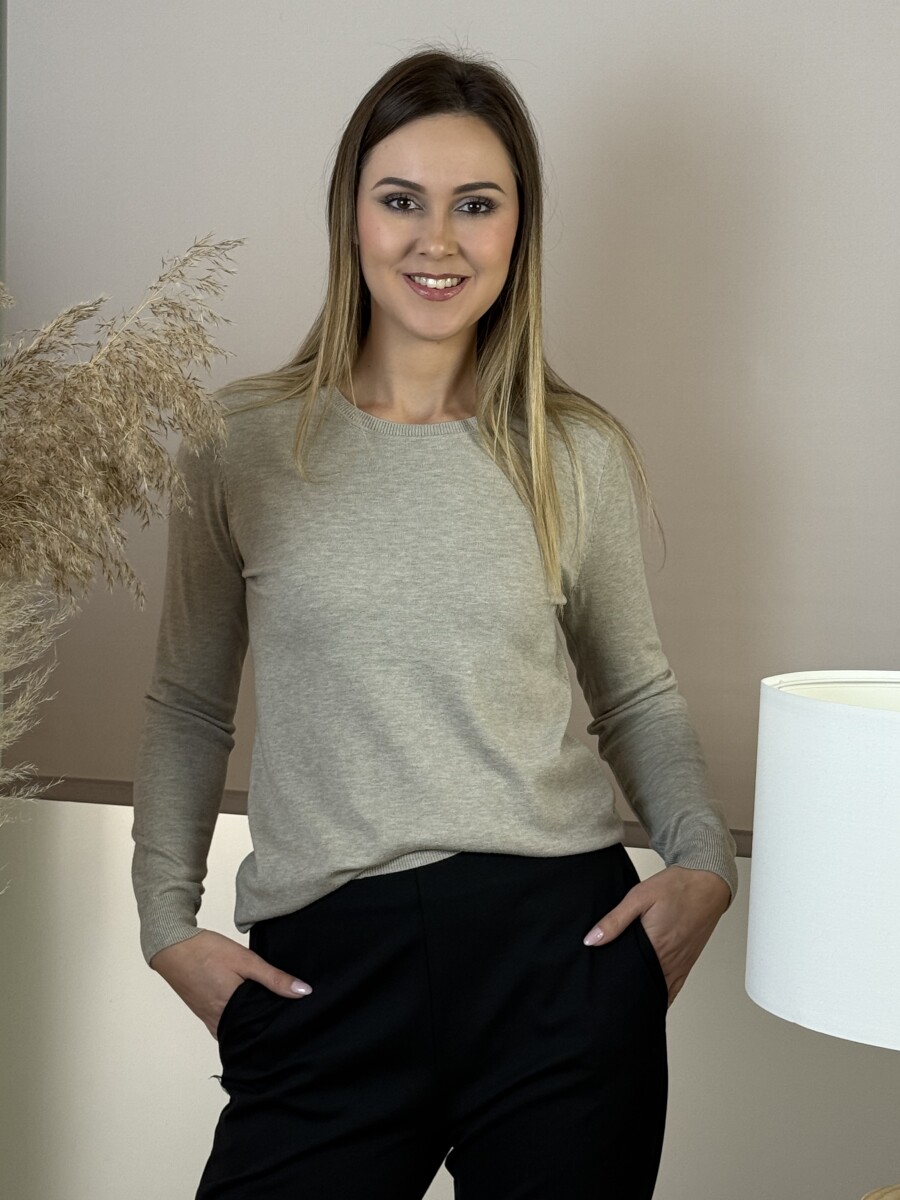 Passzés kereknyakú lezser pulóver - homok - Kép 9