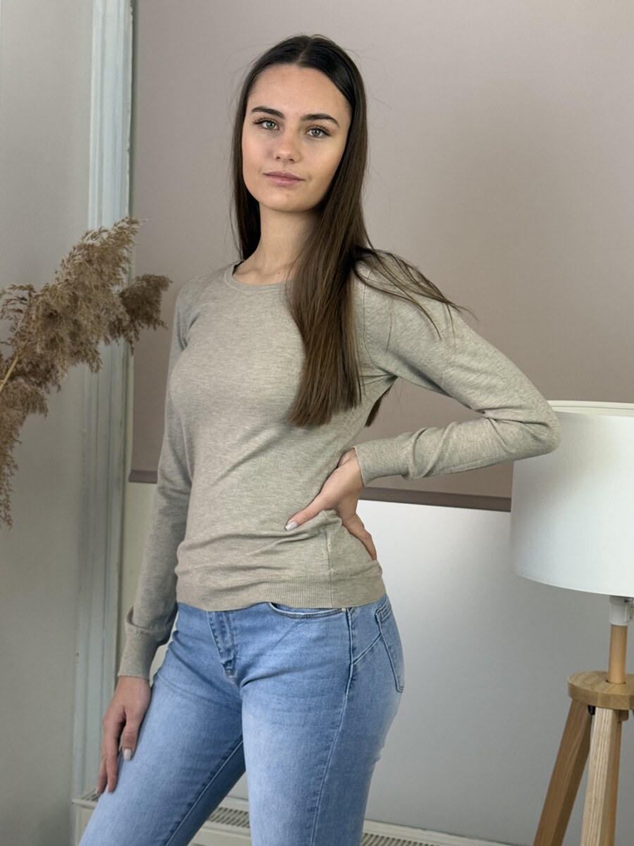 Passzés kereknyakú lezser pulóver - homok - Kép 3