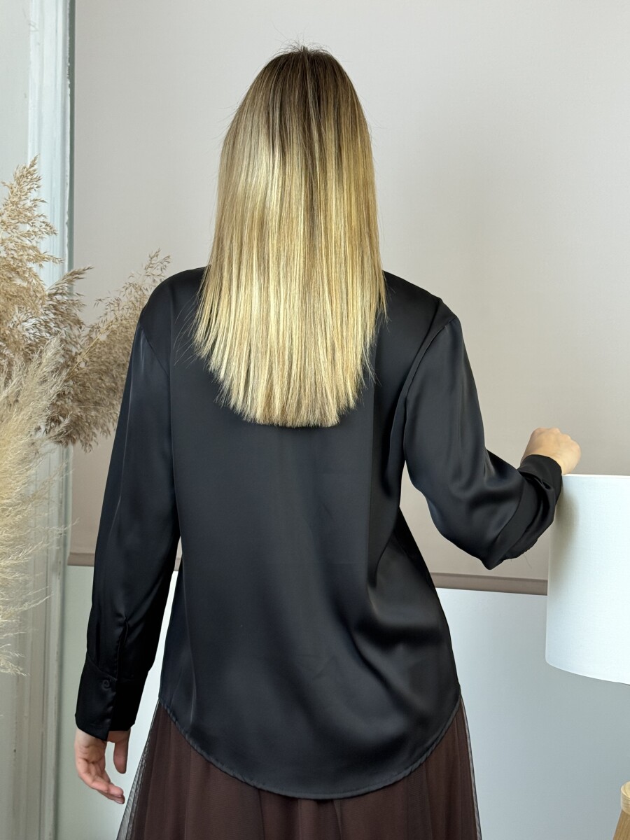 Szatén hatású gombos blúz - fekete - Kép 18