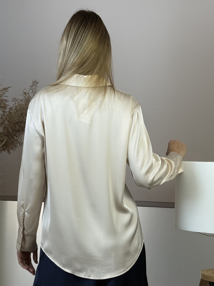 Szatén hatású gombos blúz - bézs - Kép 8