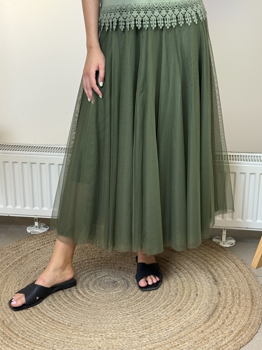 Maxi tüll szoknya - khaki - Kép 4