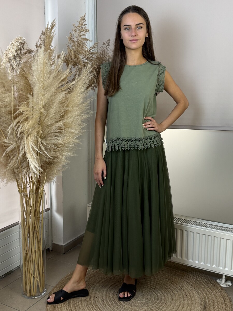 Maxi tüll szoknya - khaki - Kép 5